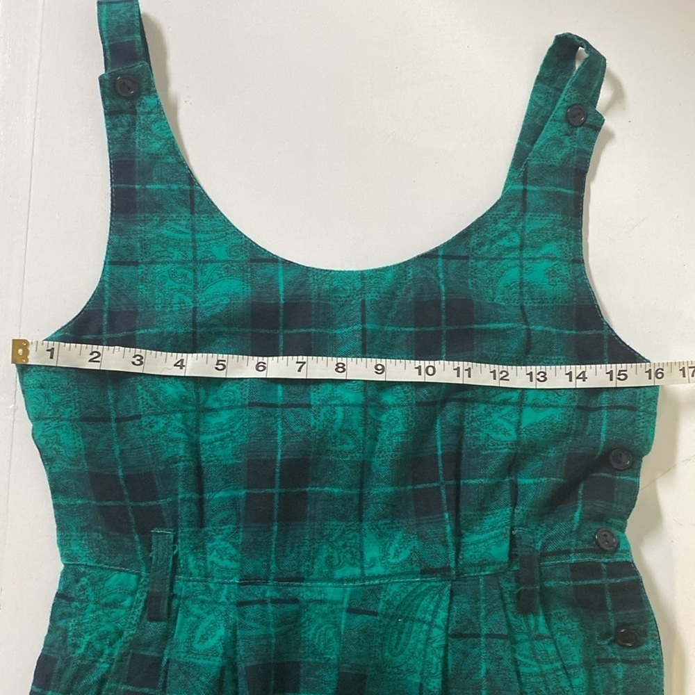 JONI BLAIR Vintage plaid romper black/teal size 7 Button side made in California - Picture 4 of 10
